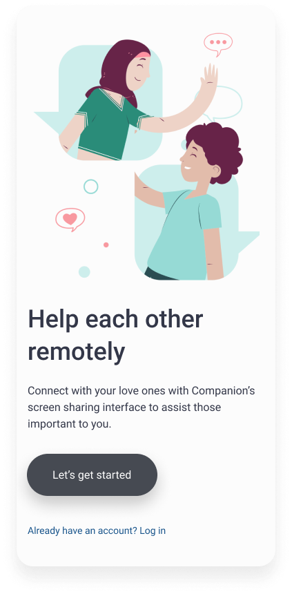 Companion app sign up mobile screen