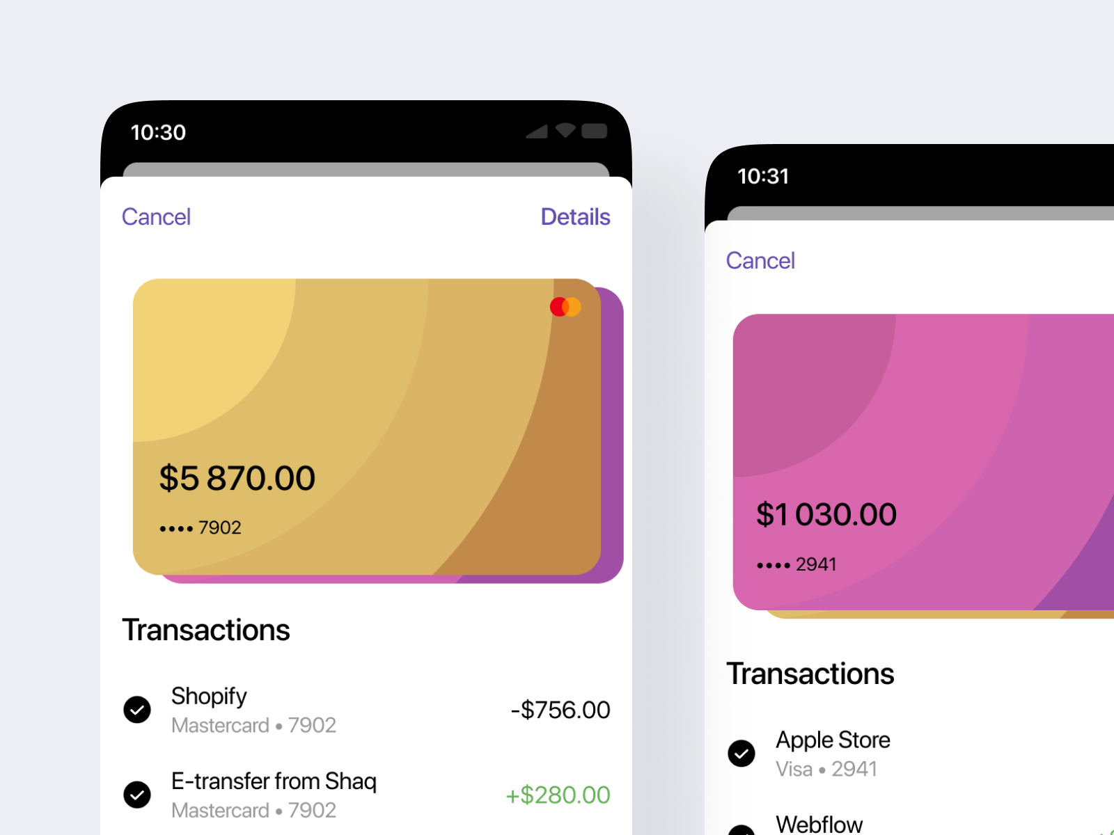 Credit card mobile app design